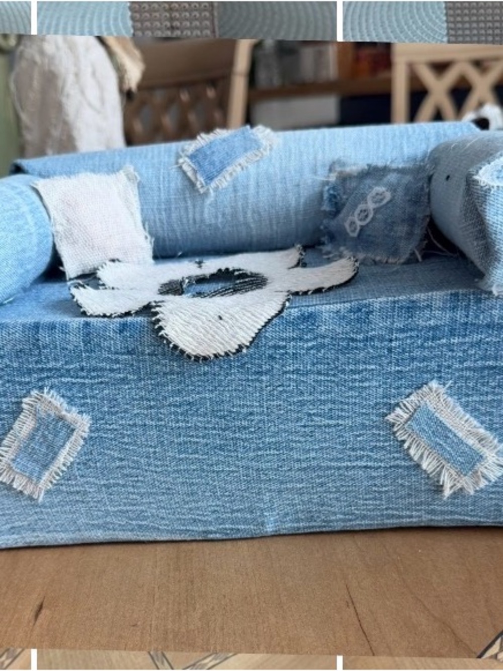 🛋️ Handmade Upcycled Denim Miniature Sofa Tissue Box Cover